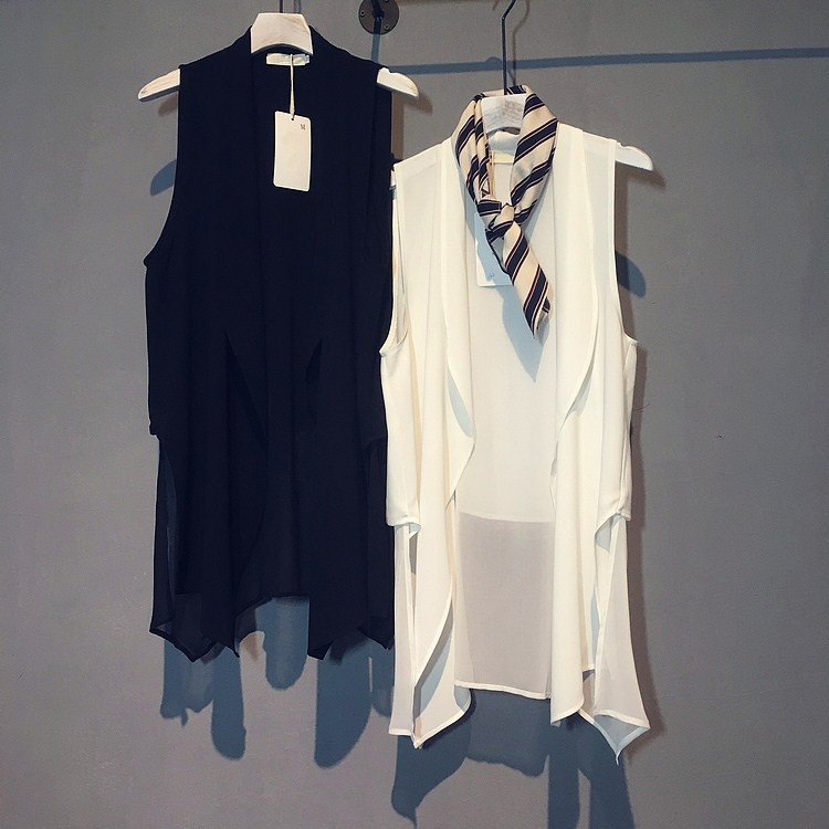 2016春秋韩版不规则中长款雪纺马甲女夏薄款开衫外套大码背心马夹