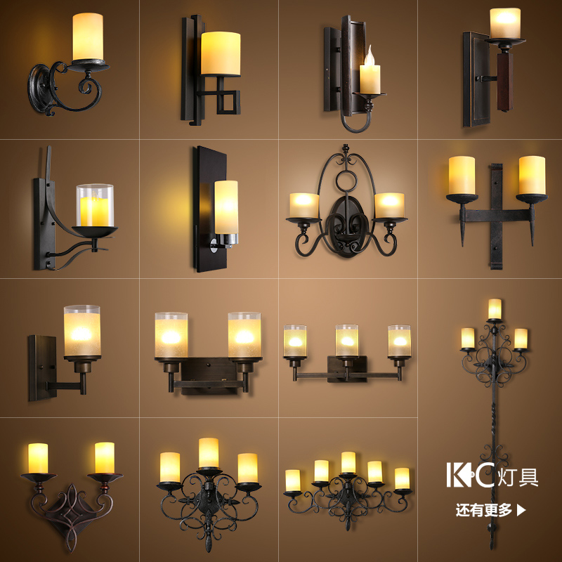 美式乡村复古烛台装饰客厅卧室床头壁灯jrs视频直播_JRS体育直播_jrs直播是什么意思阳台过道楼梯双头壁灯