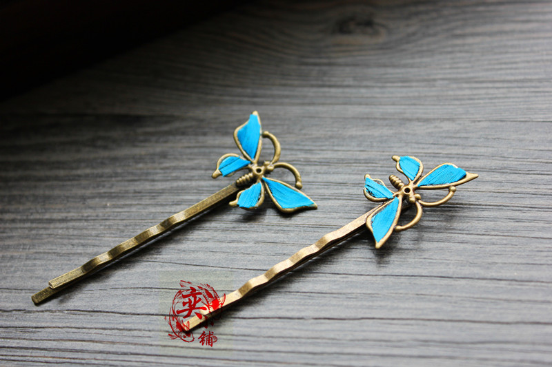【奕小铺】中国风汉服COS配饰古典手工蝴蝶点翠边夹对夹发饰头饰