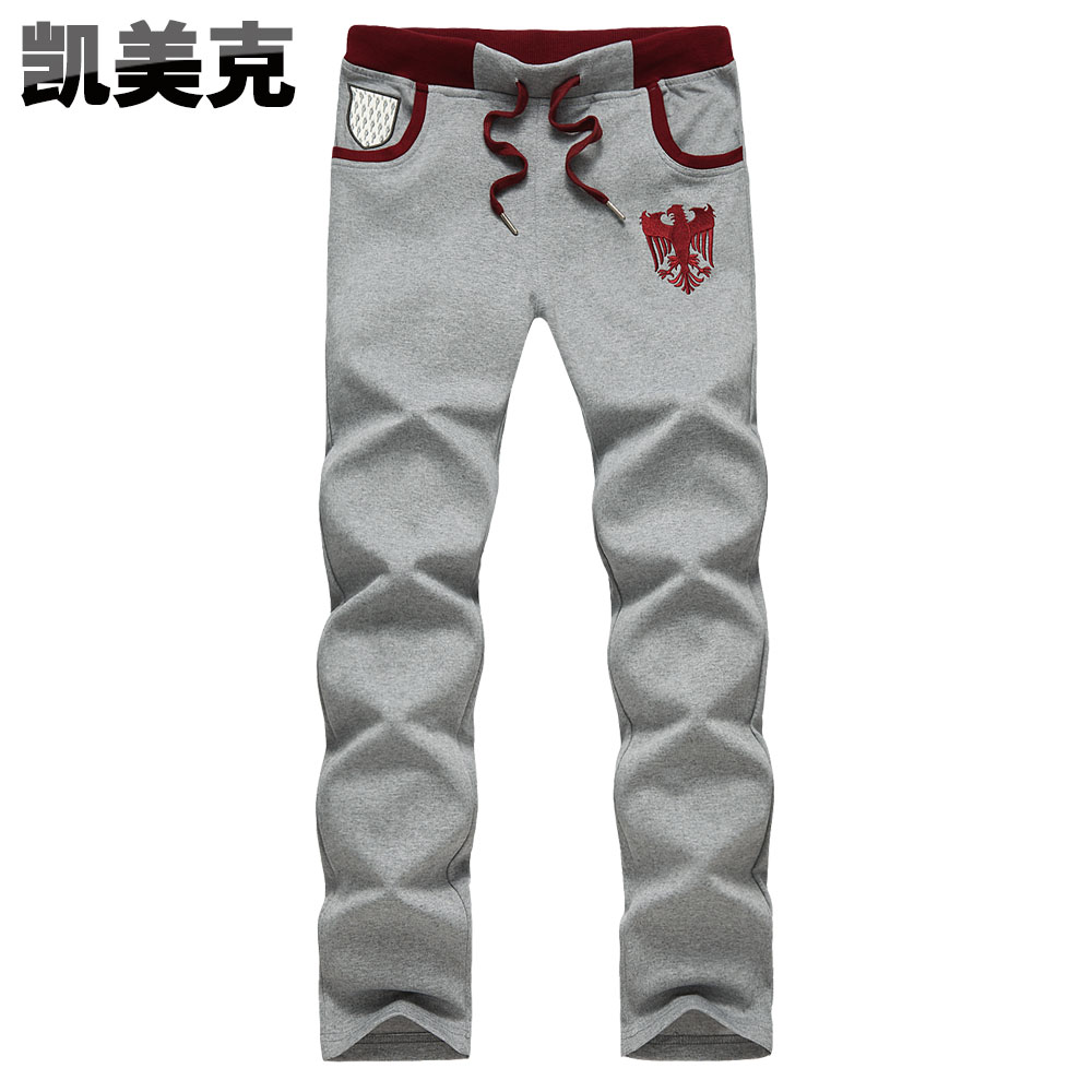 凯美克秋冬款加绒加厚运动卫裤男士修身小脚休闲长裤子韩版直筒潮