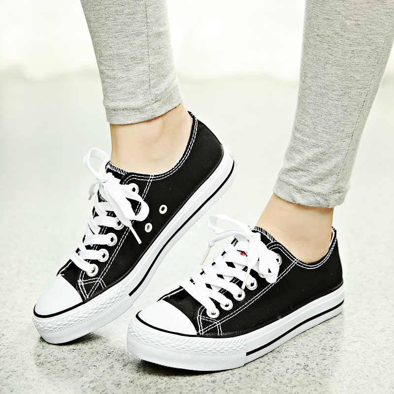 人本经典情侣帆布鞋女 系带校园鞋 帆布鞋潮流低帮布鞋纯色休闲鞋