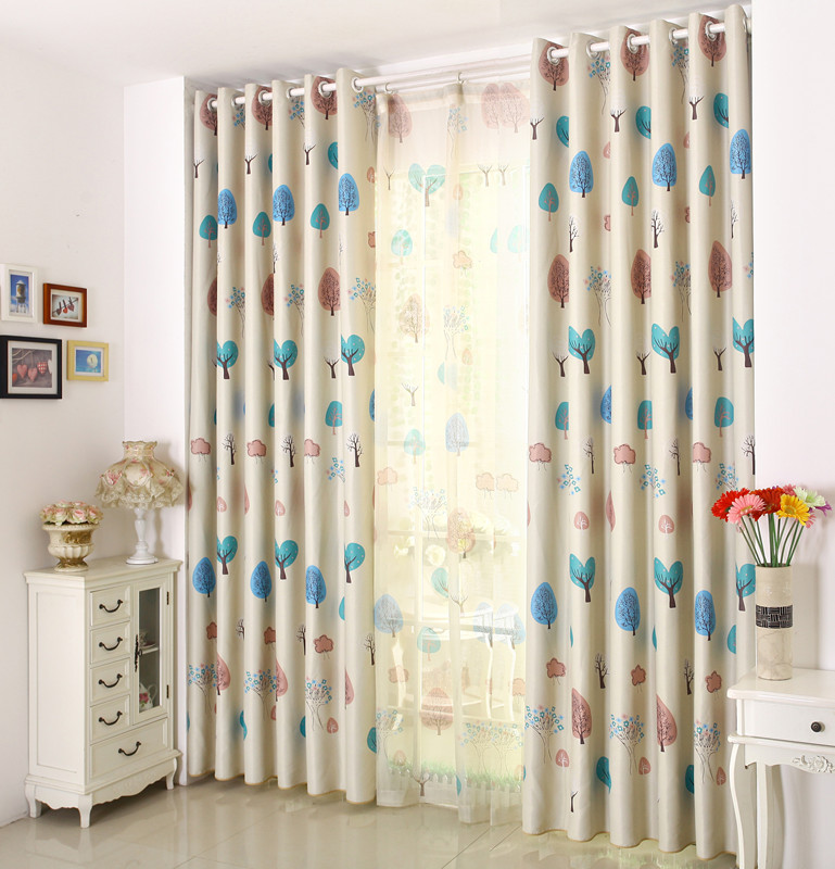 简约现代田园卡通全遮光成品窗帘小树叶儿童男孩女孩环保定制窗帘