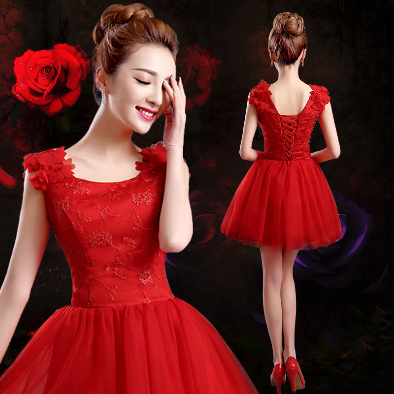 新娘礼服敬酒服新款2016春短款红色小礼服结婚女宴会礼服伴娘服女