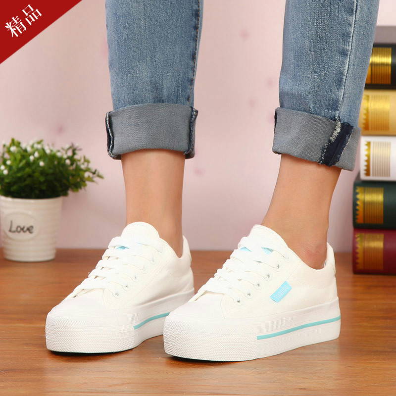 远波春秋新款女士帆布鞋厚底松糕女鞋小白色韩版高中学生休闲布鞋