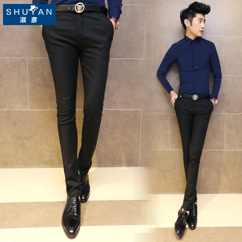 春夏季薄款男士弹力休闲裤男韩版修身青年长裤纯色小脚裤男裤子潮