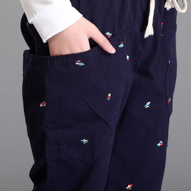 新款中学生休闲哈伦裤女长裤宽松紧腰少女裤子春秋2016韩版潮刺绣