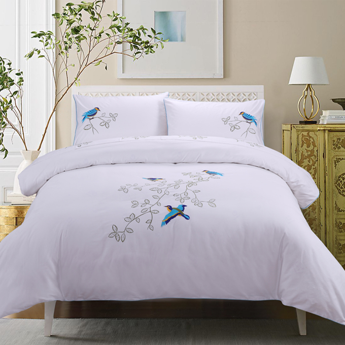 40支斜纹外贸纯棉四件套双人刺绣1.8m床上用品简约被套原单正品