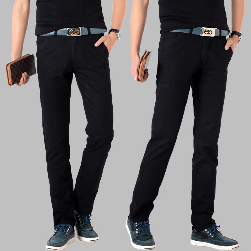夏季男士休闲裤修身青少年学生休闲长裤简约黑色裤子男白色裤直筒