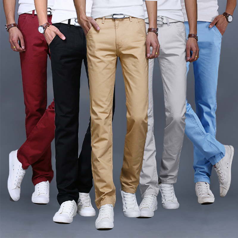春季新款纯棉男士休闲裤男青少年夏季韩版直筒修身学生长裤子布裤