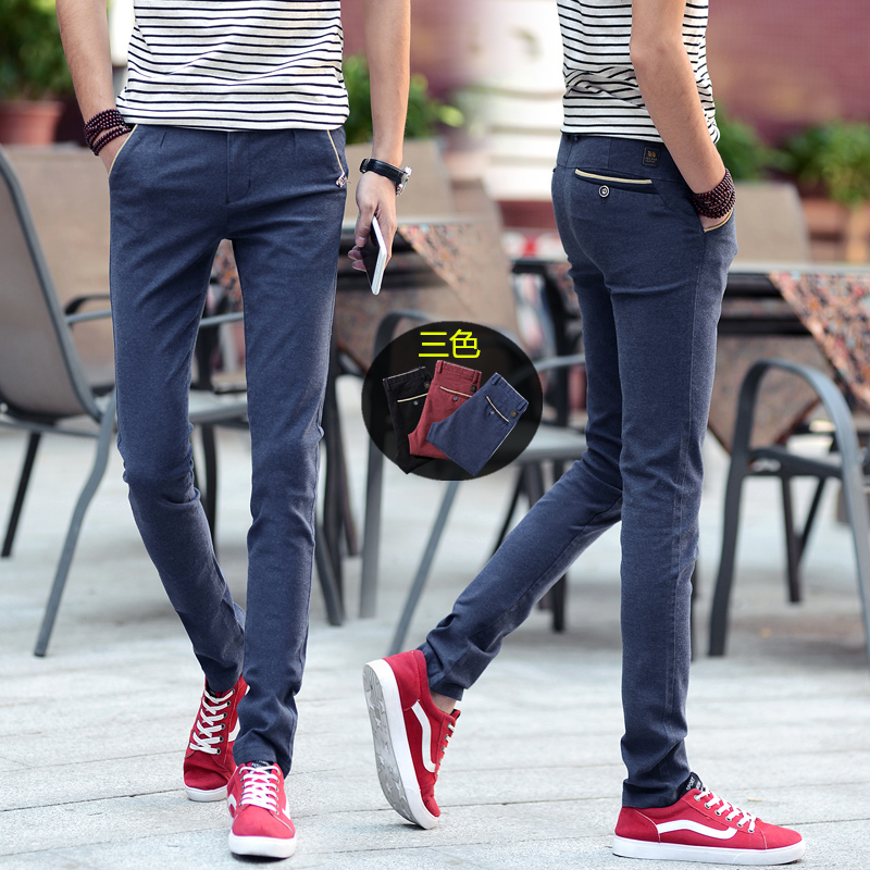 夏季休闲裤男青少年直筒弹力修身长裤宽松棉麻韩版小脚裤学生薄款