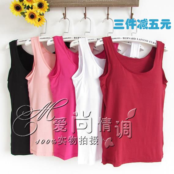 莫代尔女带胸垫吊带背心无钢圈免文胸罩杯一体式brat运动瑜伽打底