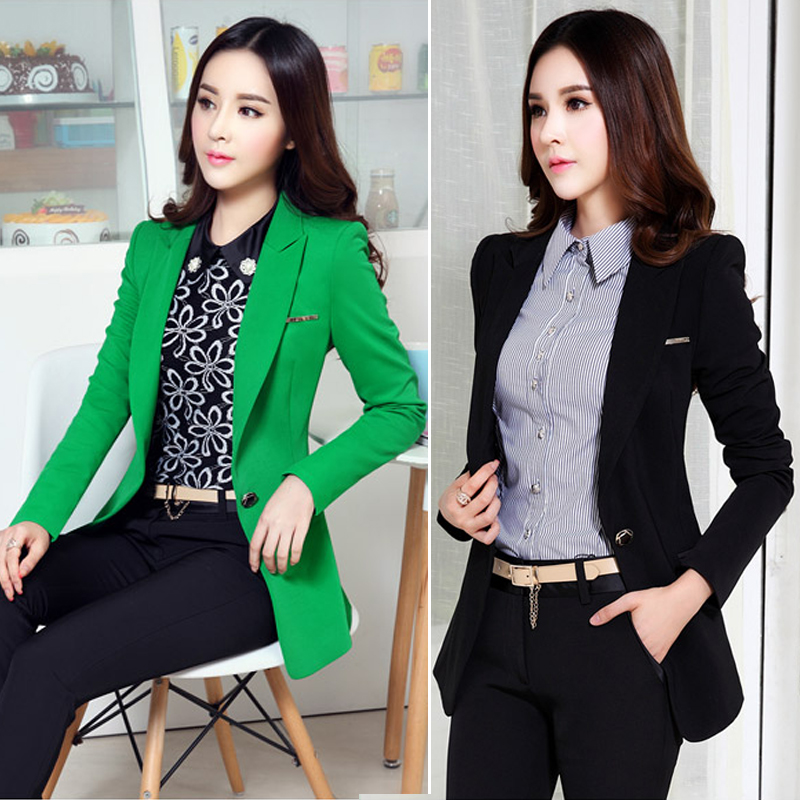 小西装女外套长袖中长款OL职业装韩版春秋修身显瘦休闲西服工作服
