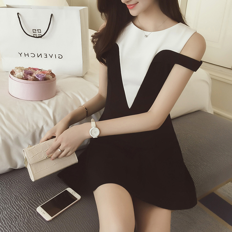 女装春装2016新款小清新修身夏装裙子露肩小香风a字连衣裙夏季潮