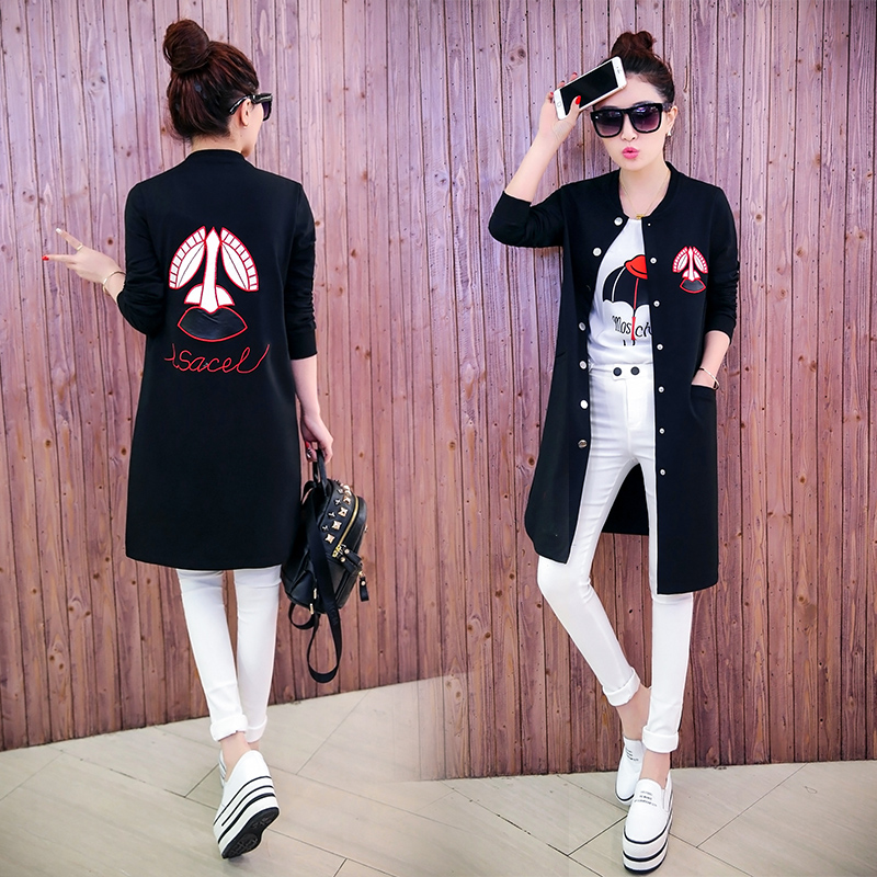 2016春秋装新款欧货修身显瘦中长款风衣外套女棒球服韩版开衫女装