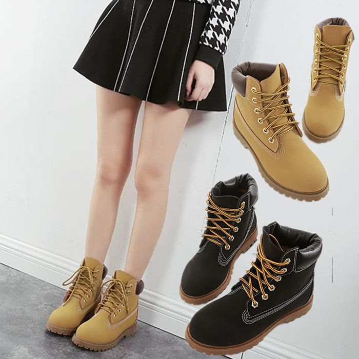 2015秋冬加棉圆头低跟平底系带女短靴短筒马丁靴小黄鞋学生女鞋潮