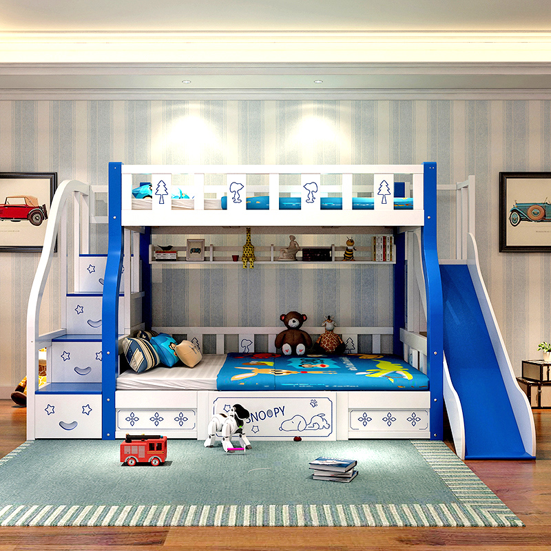 多功能箱体儿童高低床双层梯柜床实木子母床上下铺带书桌抽屉滑梯