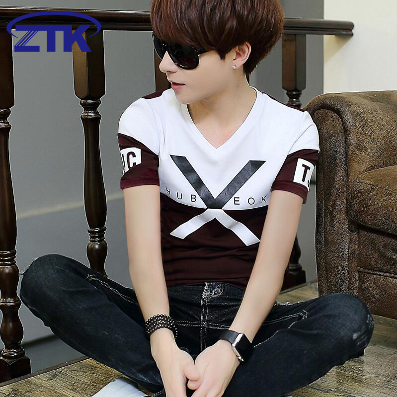 青少年V领短袖t恤男夏季学生小衫韩版紧身男士衣服初中生夏装体恤