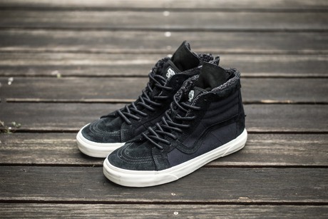 范斯VANS sk8 hi zip后跟拉链高帮黑色/蓝色加绒毛冬季保暖男女鞋
