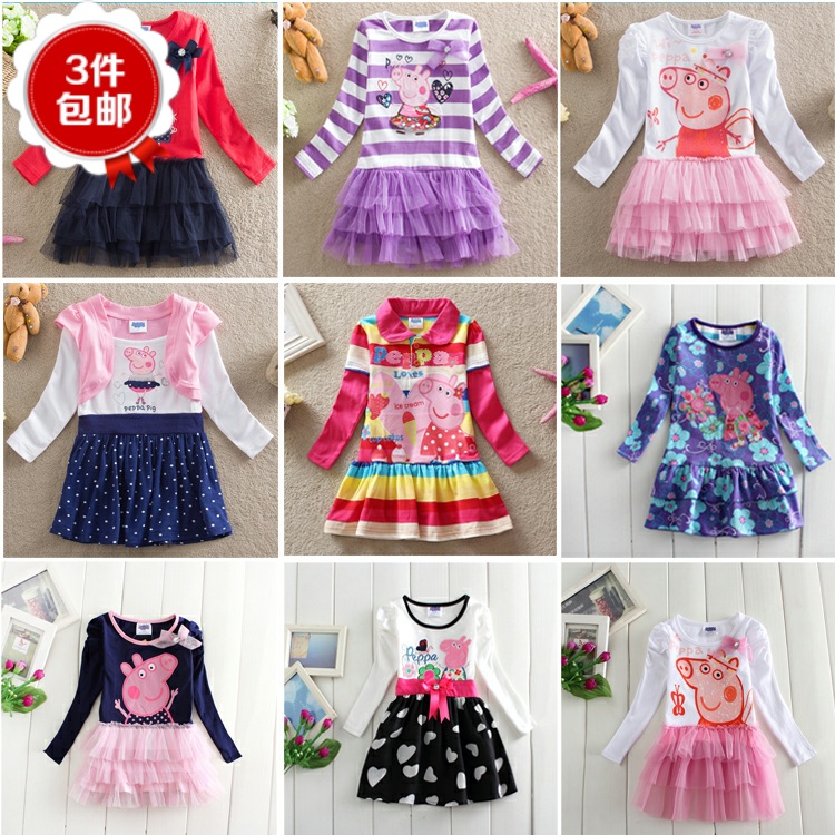 女童春装连衣裙佩佩猪长袖公主裙2016春秋纯棉儿童装2-7岁宝宝裙