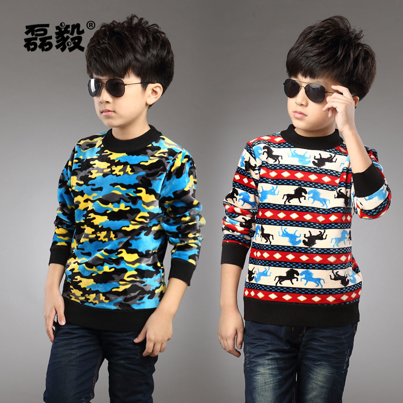 童装秋新男童加绒打底衫加厚长袖t恤卫衣绒衫秋冬装儿童保暖潮