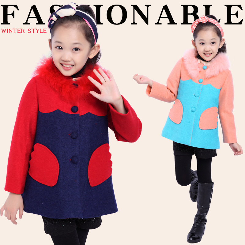2015韩版冬装女童毛呢大衣儿童装冬天中长款中大童秋冬款呢子外套