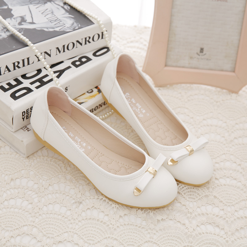 2016春夏秋季新款防滑圆头软皮底舒适平底单鞋蝴蝶结豆豆鞋女学生