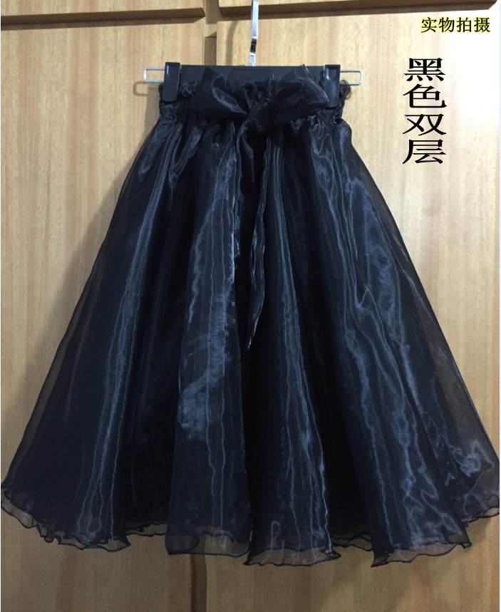 中长款松紧高腰纱裙百褶裙A字裙欧根纱蓬裙