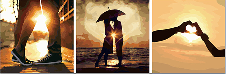 三联DIY手绘卧室爱情爱心爱意客厅三拼浪漫情侣人物结婚数字油画