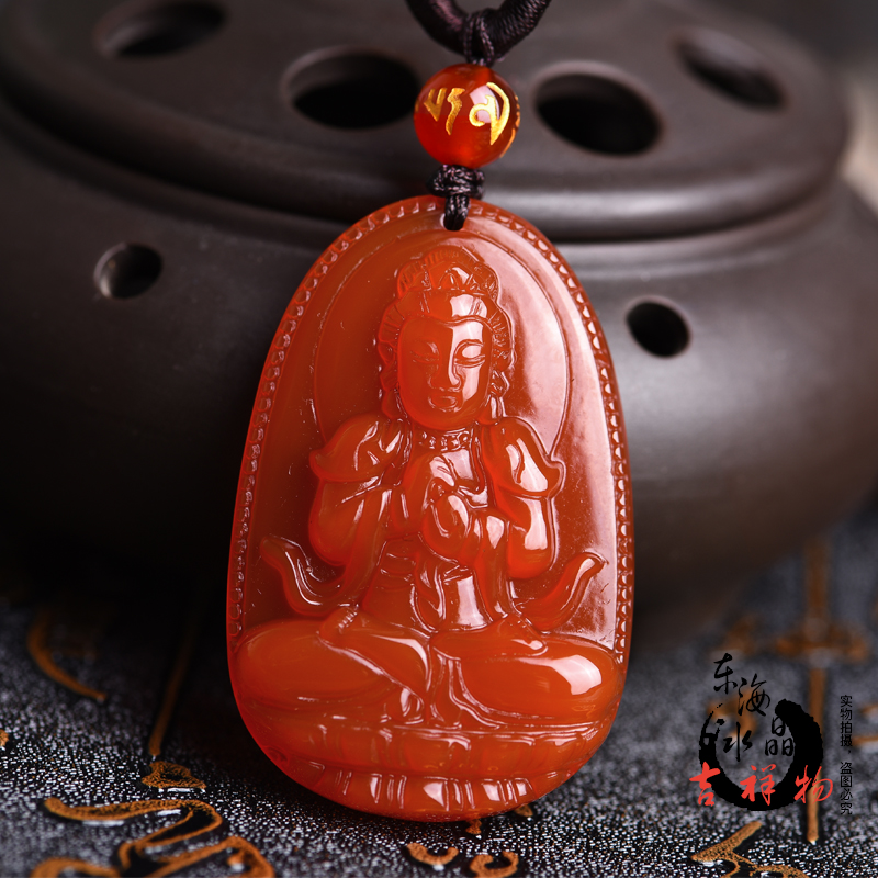 开光天然红玛瑙千手观音菩萨本命佛吊坠 生肖属鼠守护神男女项链