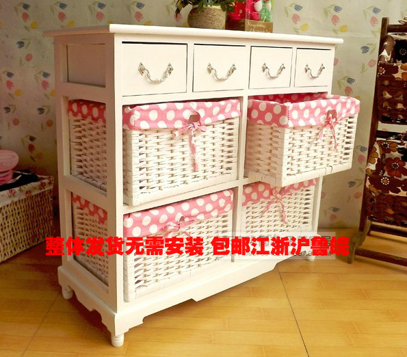 包邮田园草编收纳柜简约抽屉床头柜宝宝衣柜