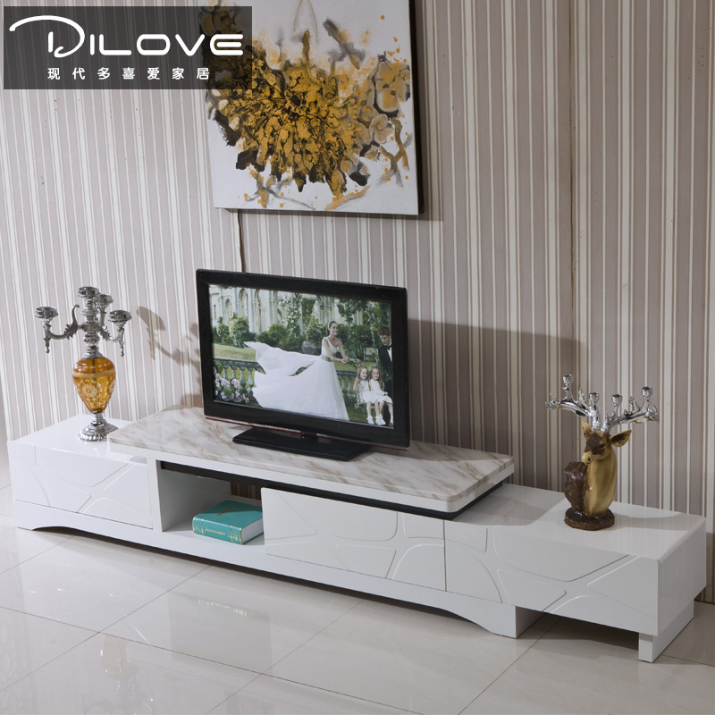 大理石电视柜 现代简约 伸缩地柜烤漆客厅实木家具小户型茶几组合