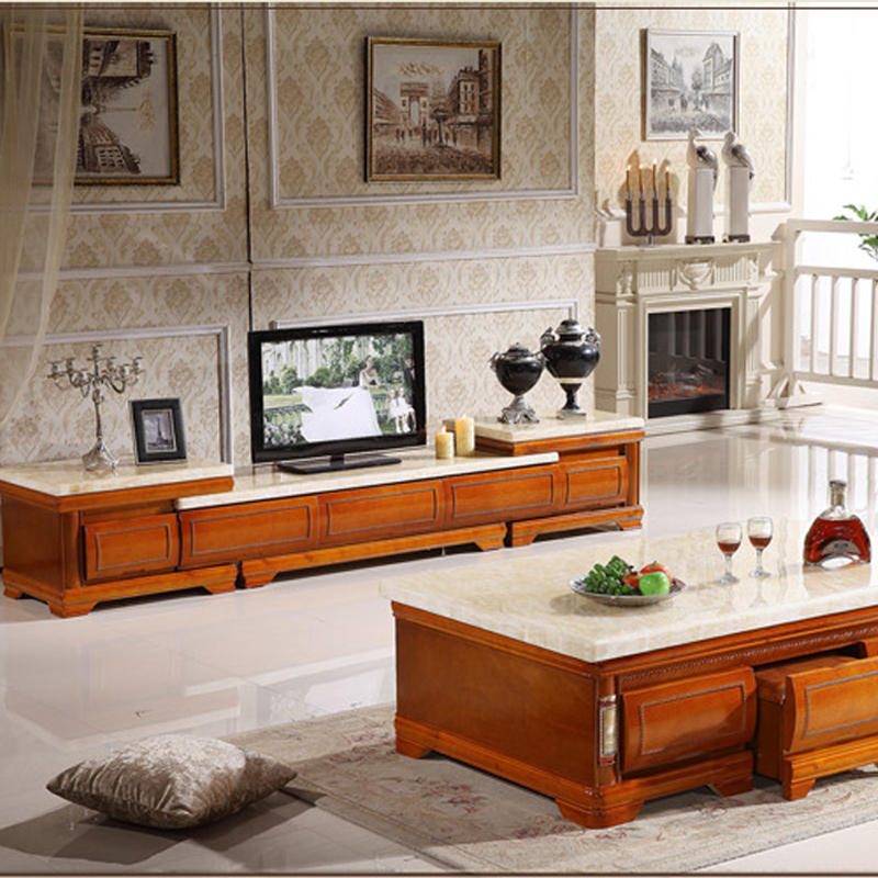 地中海大理石家具 客厅可伸缩橡木电视柜 简约实木地柜 厂家特价