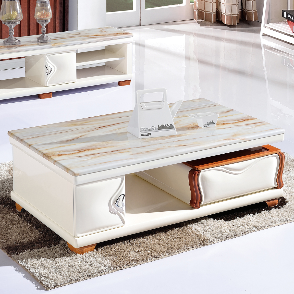 橡木大理石茶几电视柜组合家具现代简约实木抽电视柜伸缩烤漆包邮