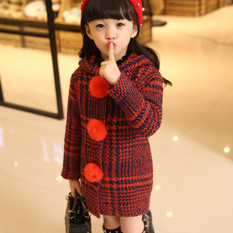 童装女童毛呢外套欧美范秋冬款中大童格子风衣加厚儿童呢子大衣潮