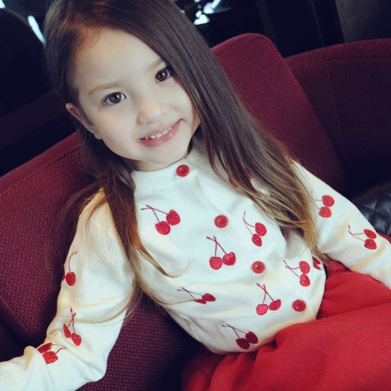 立体刺绣 小樱桃针织毛衣开衫女童春装新款