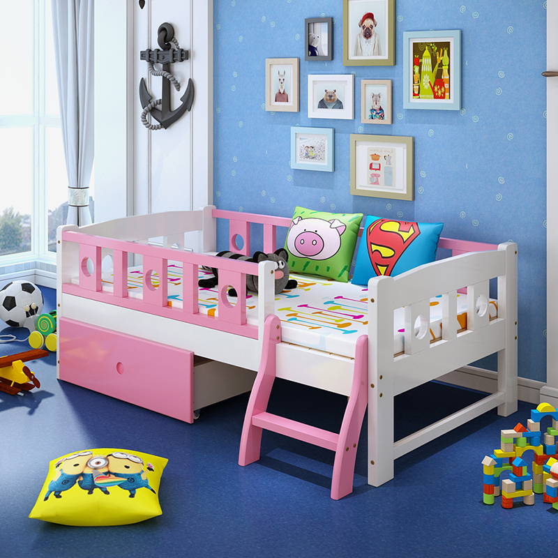 西楚家私实木儿童床 松木婴儿床 幼儿床 男孩女孩单人床 带护栏