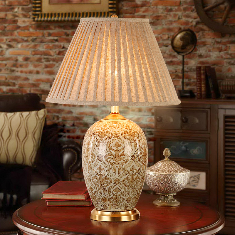 中式陶瓷台灯复古欧式田园装饰全铜陶瓷台灯