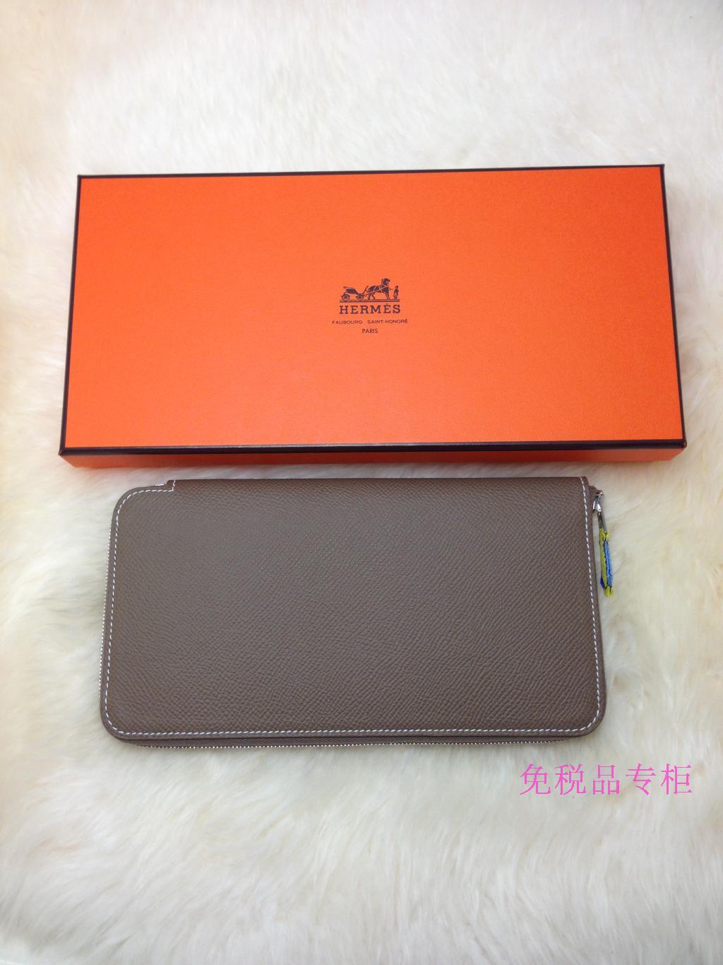 欧洲代购 爱马仕hermes 大象灰 拉链皮夹 钱包 丝绸内里 现货