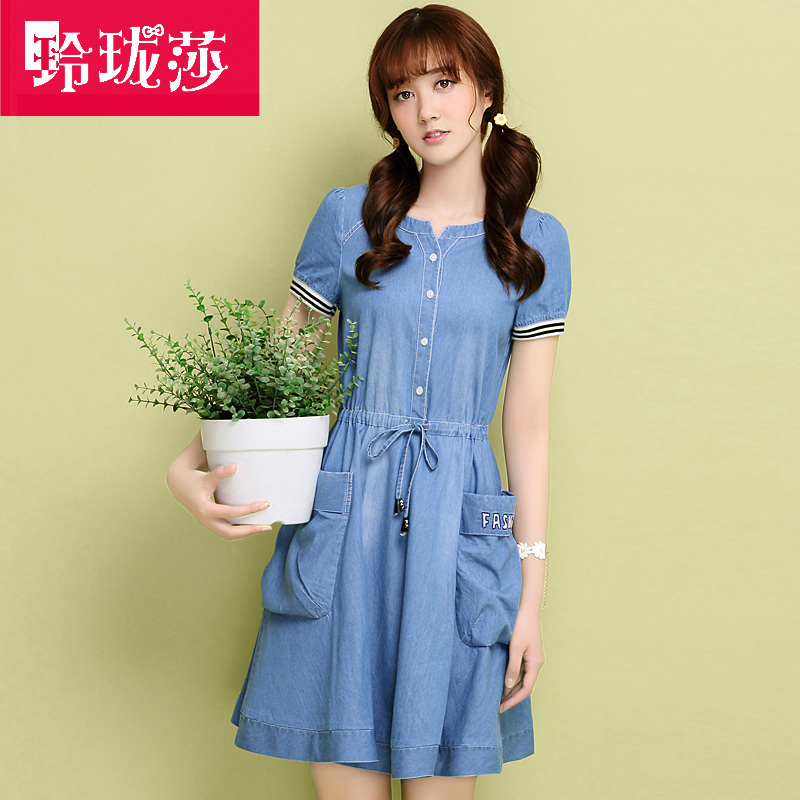 高中学生中长裙子2016夏季新款学院风宽松纯棉少女夏装牛仔连衣裙