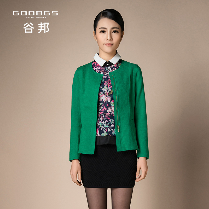 GOOBGS/谷邦2015秋冬新款短款修身针织毛呢外套简约纯色上衣女