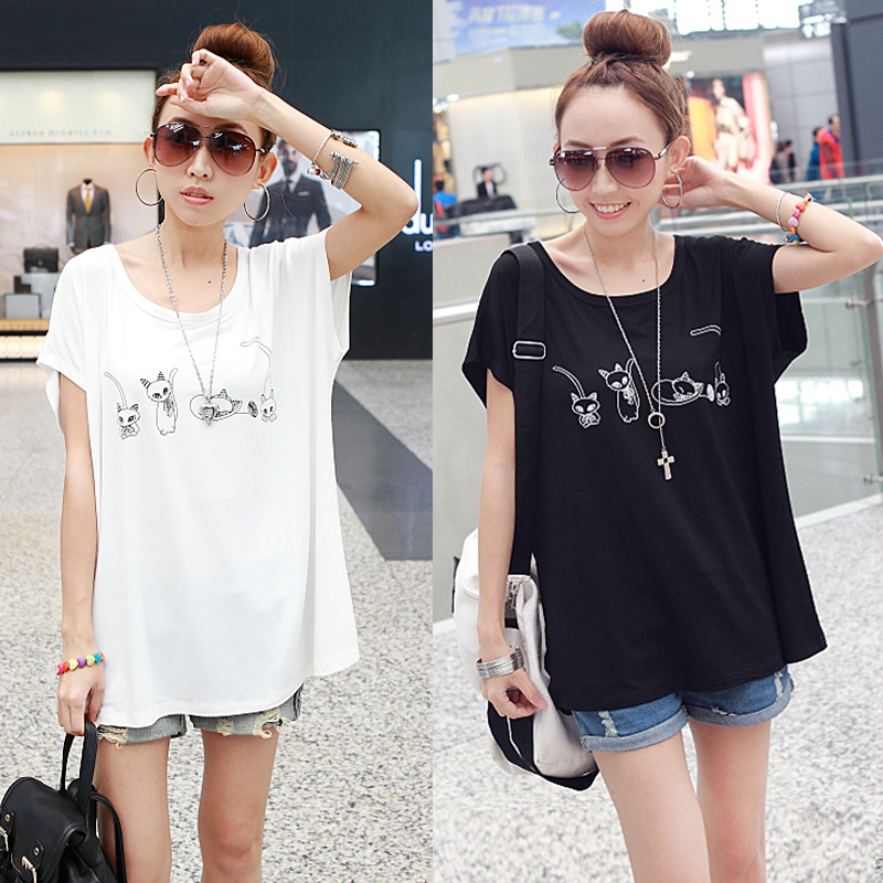 胖妹妹夏装蝙蝠衫韩版中长款t恤女短袖宽松胖mm加肥加大码女装夏