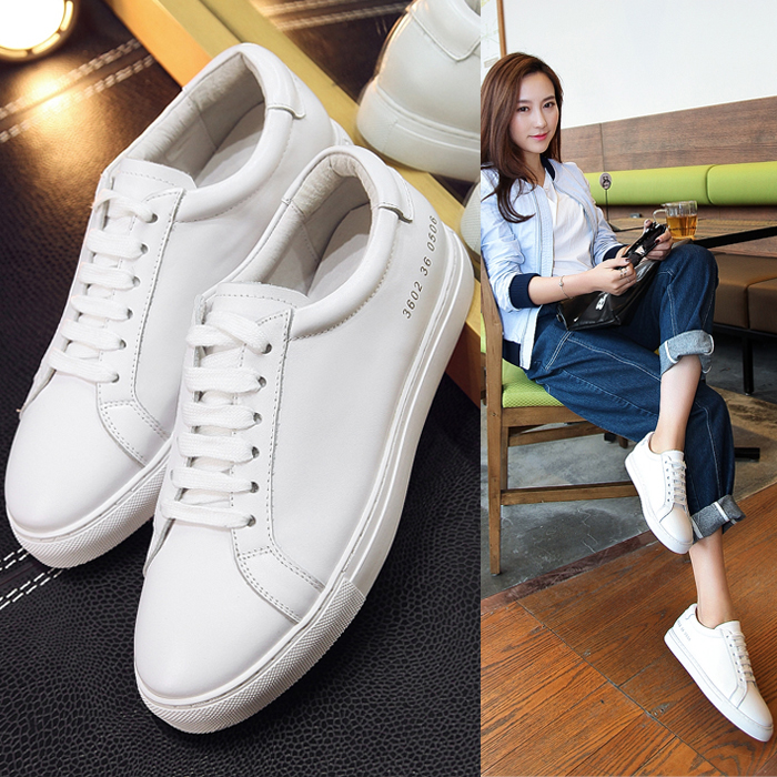 小白鞋女夏杨幂明星同款刘雯高圆圆同款真皮系带韩版运动休闲板鞋