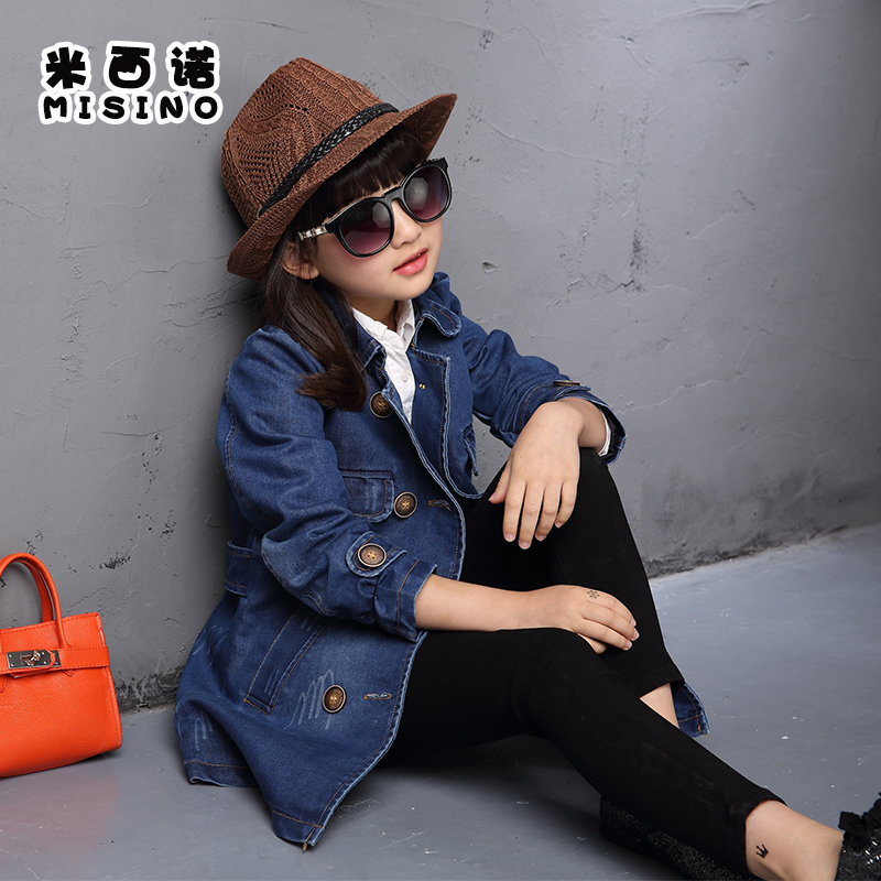 童装2015新款女童秋冬装韩版外套中大童长袖牛仔风衣儿童女孩上衣