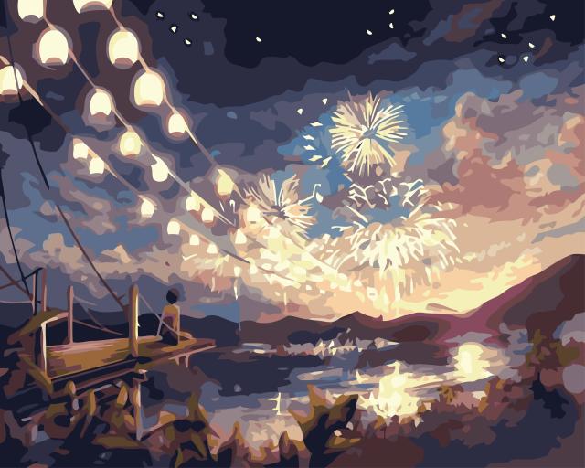 diy数字油画包邮特价手绘油画 大幅风景客厅装饰画40*50 烟火季节