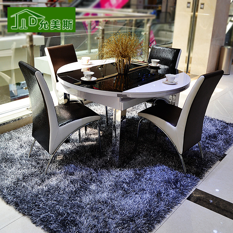 折叠家用实木多功能伸缩餐桌椅组合圆形钢化玻璃餐台餐厅家具现代