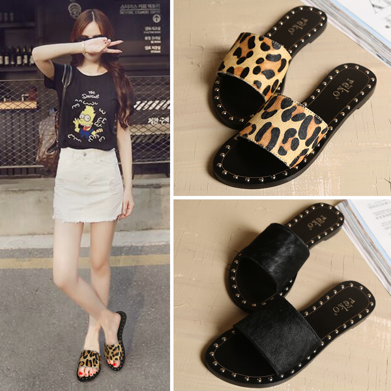 2016欧洲站真皮拖鞋女夏韩版时尚孕妇平底凉拖一字拖平跟大码女鞋