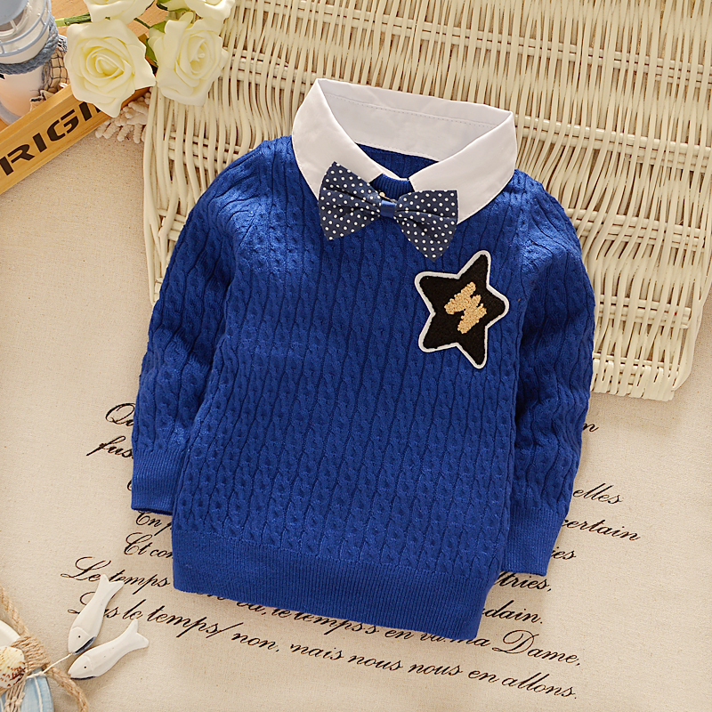 2015秋冬季新款童装男童加绒毛衣纯棉加厚款针织衫宝宝假两件套头