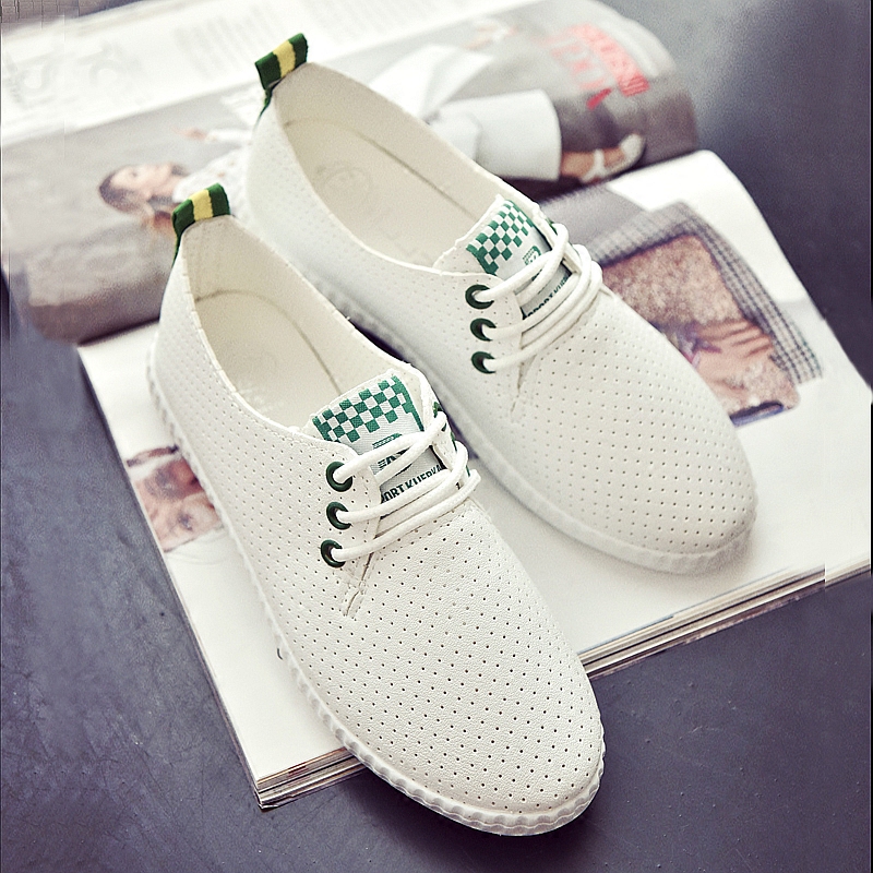 韩版夏季女鞋休闲透气网鞋百搭小白鞋平底单鞋系带白色板鞋运动鞋
